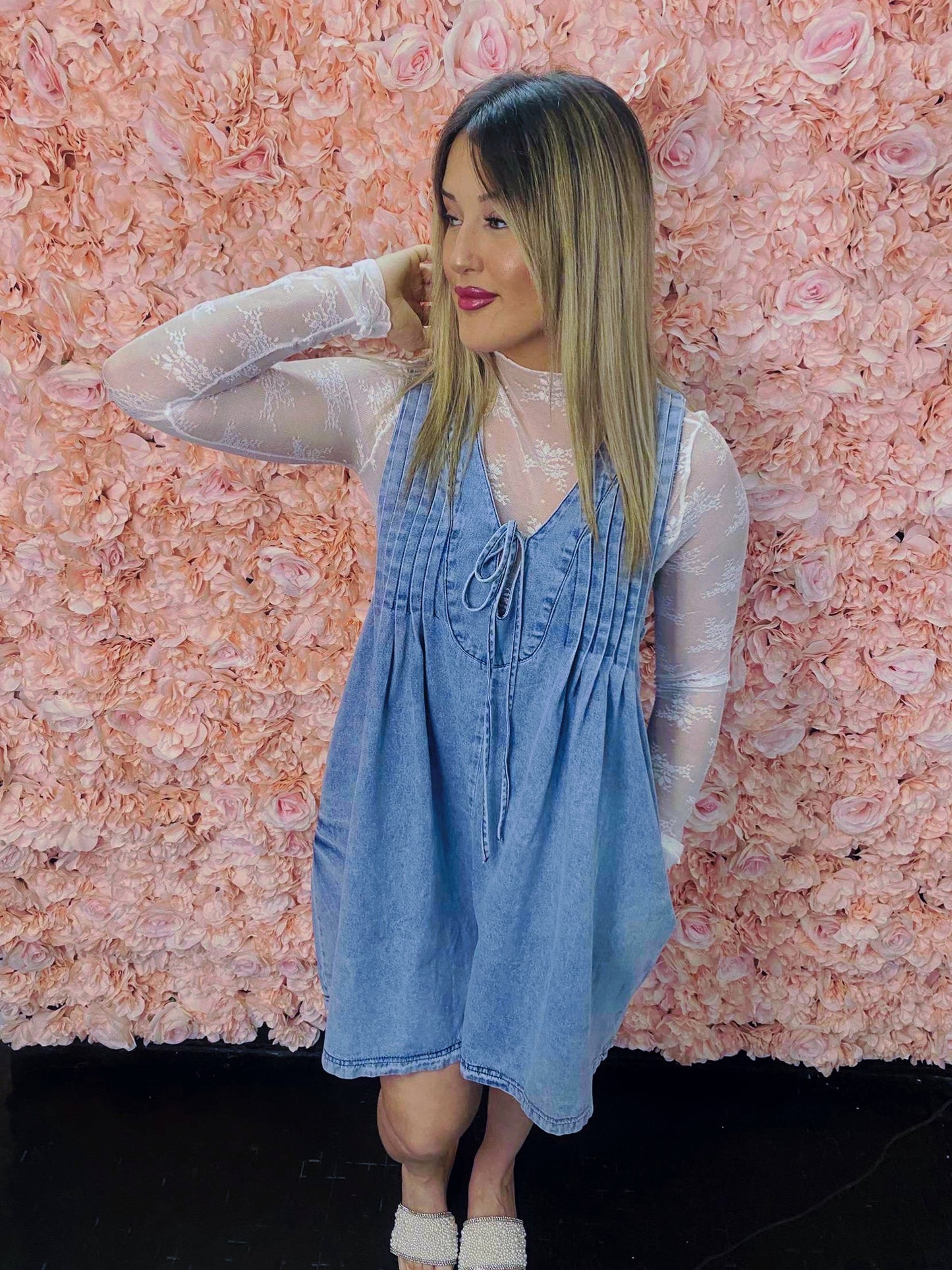 Tie Front Denim Romper