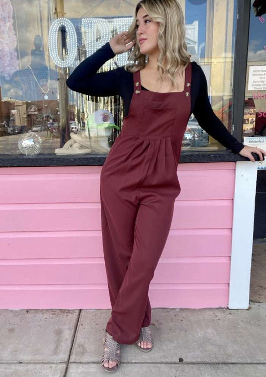 Solid Color Button Strape Jumpsuit
