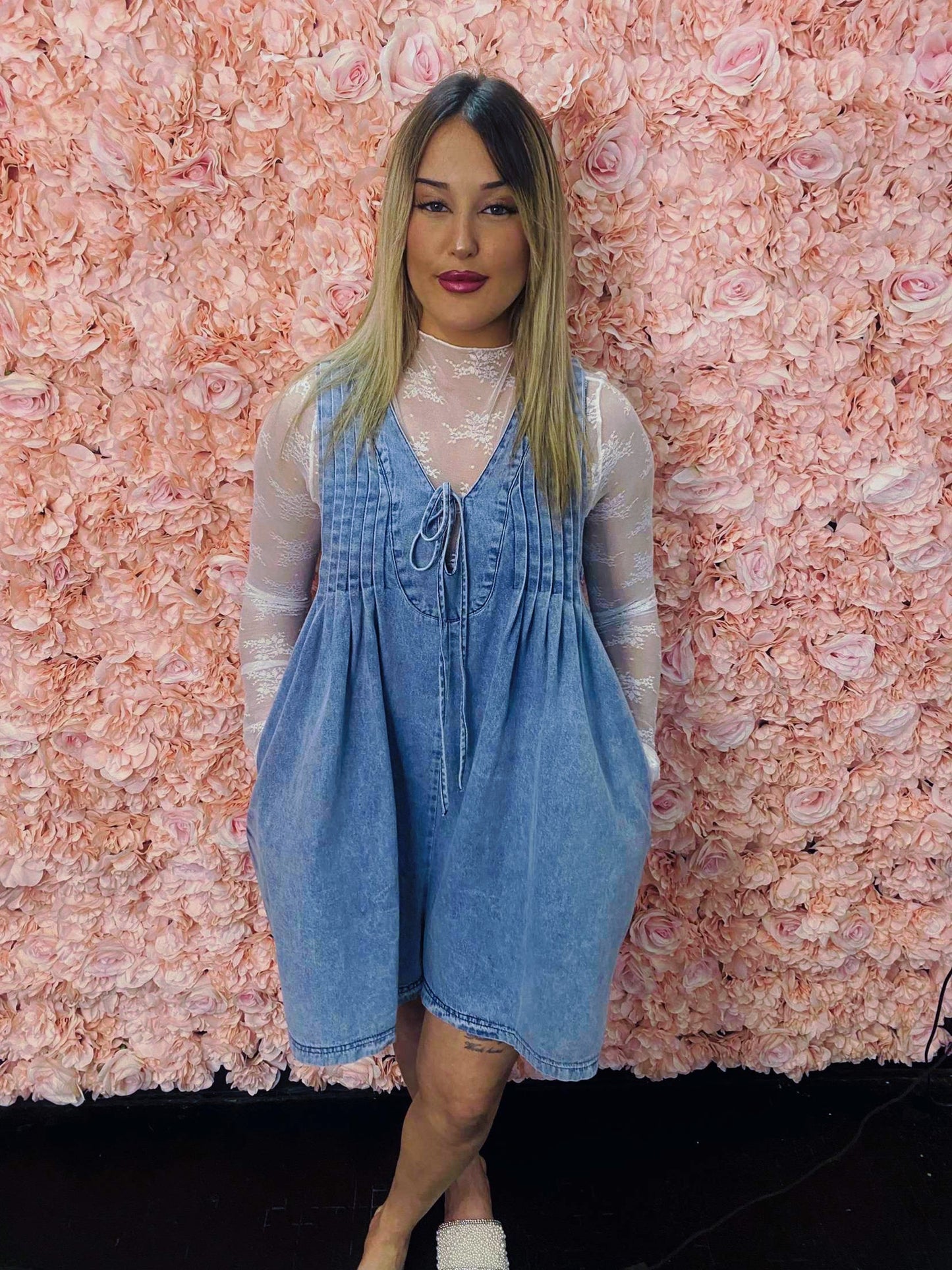Tie Front Denim Romper