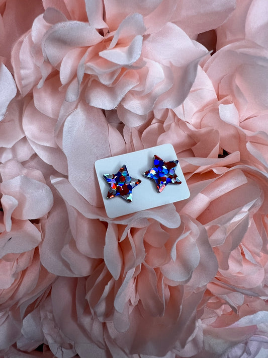 Confetti Red White & Blue Stud Earrings