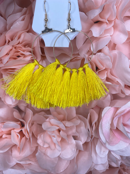 Yellow Tassel Hoop Earrings