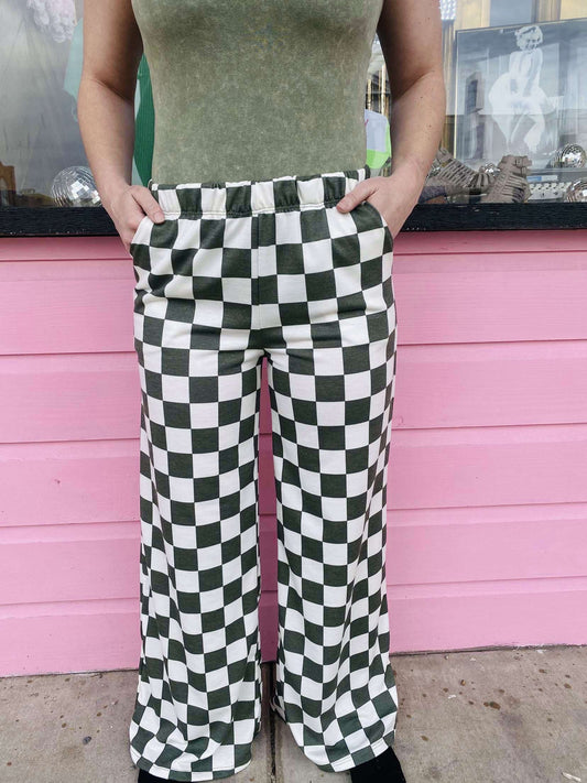 Olive Green Checkered Pants