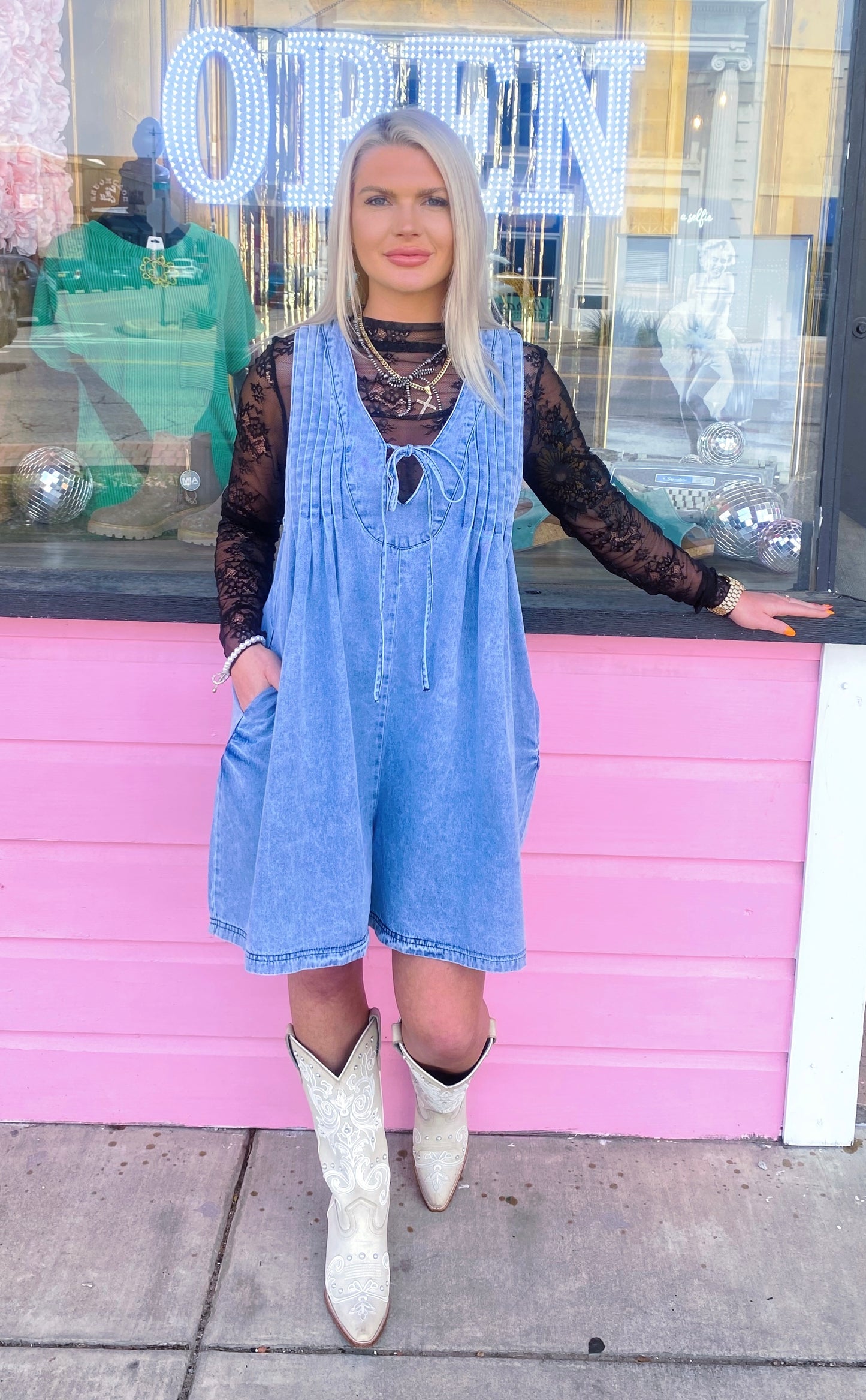 Tie Front Denim Romper