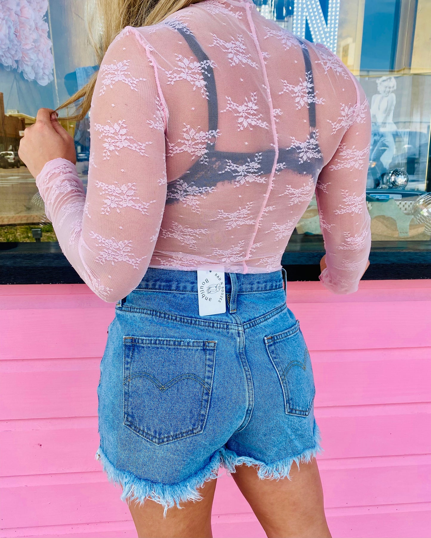 Pink Lace Mesh Top