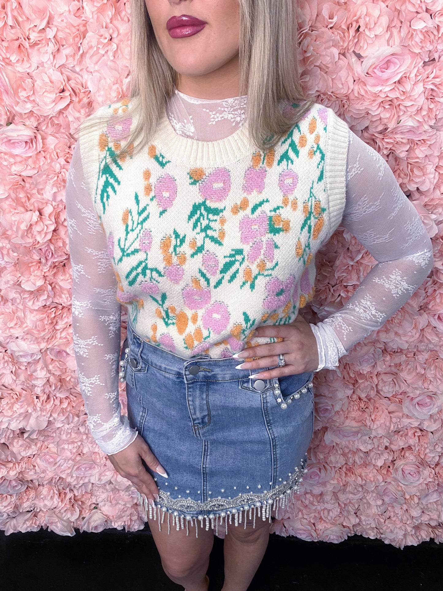 Floral Sleeveless Sweater Vest