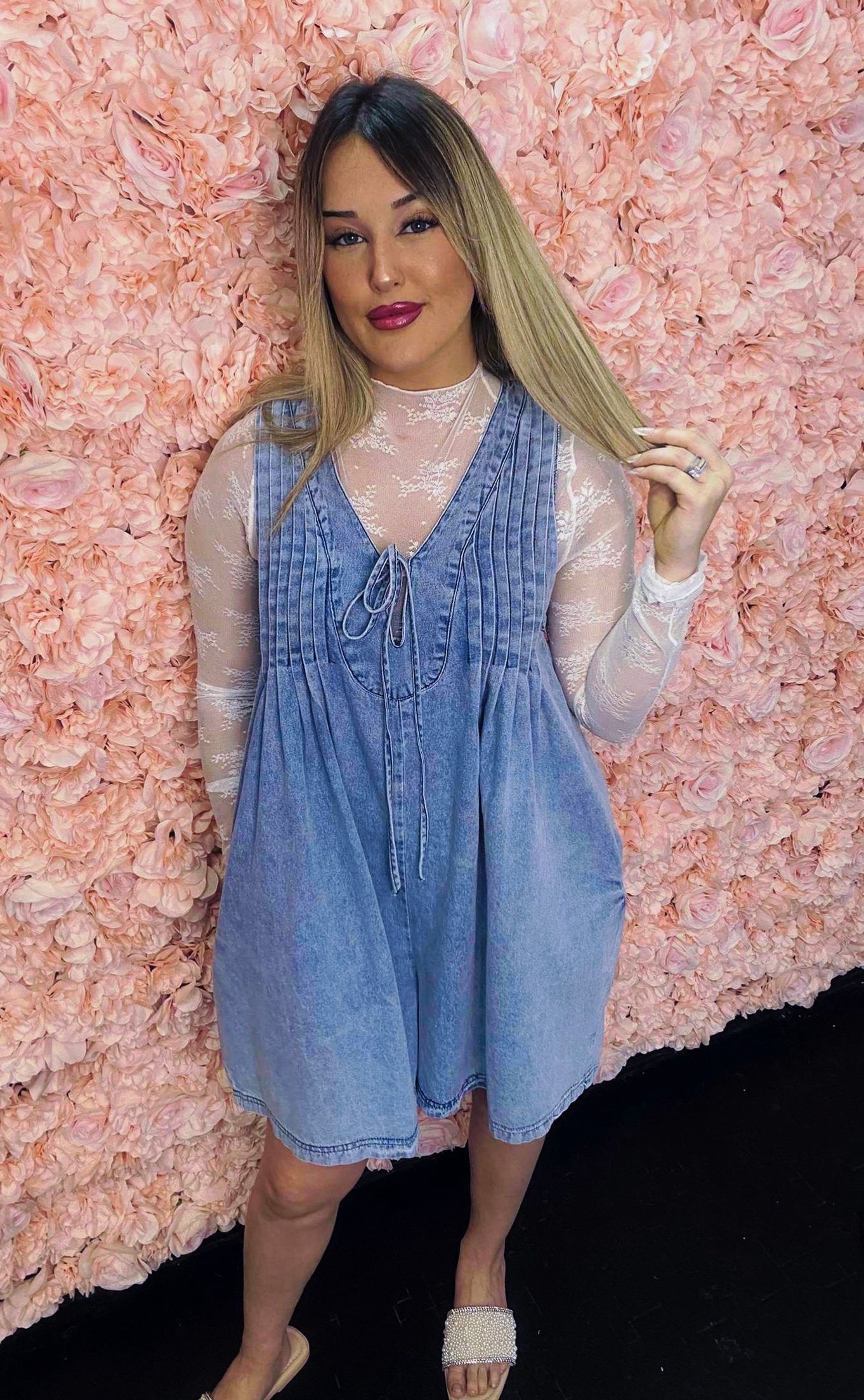 Tie Front Denim Romper