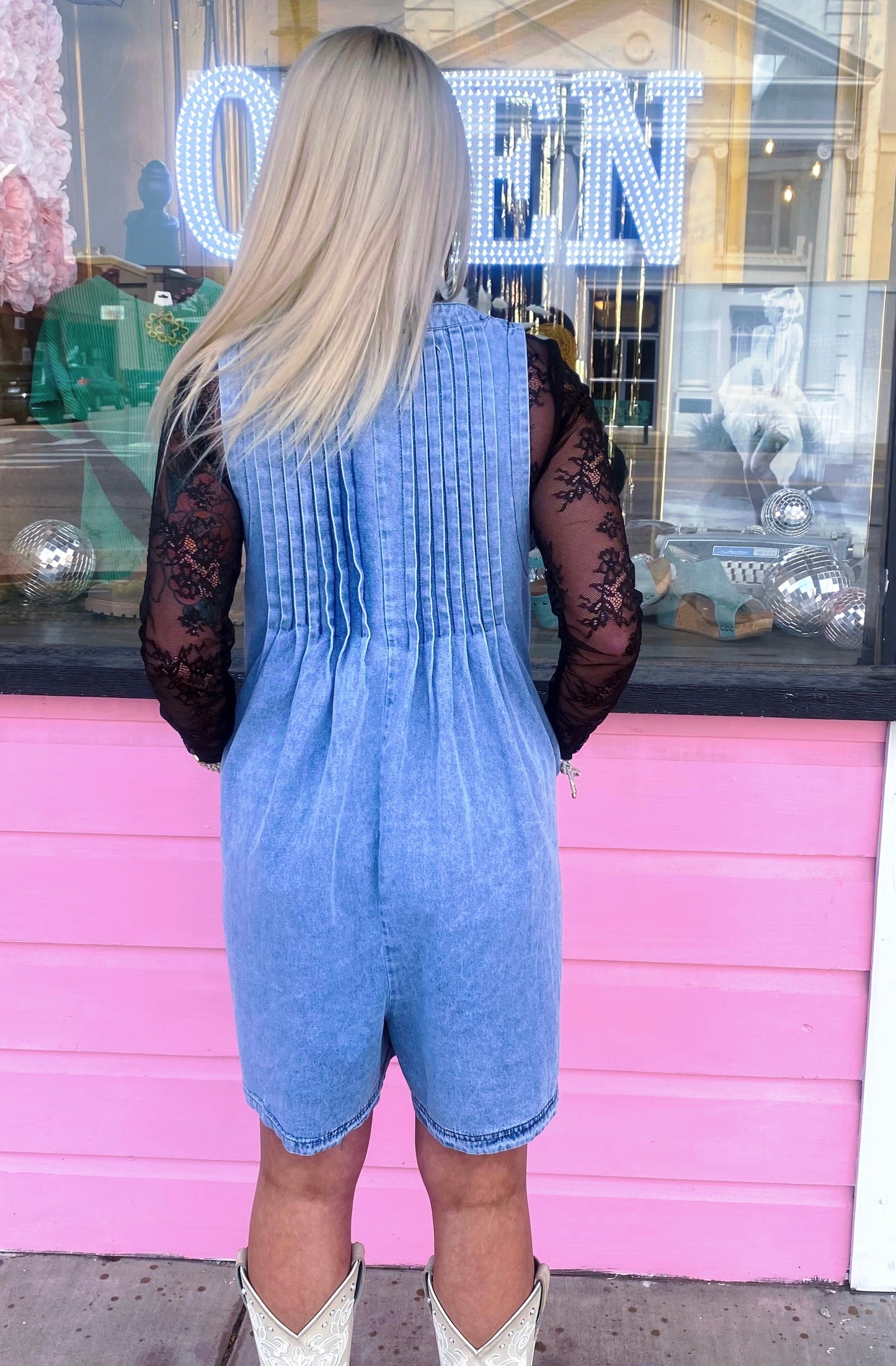Tie Front Denim Romper