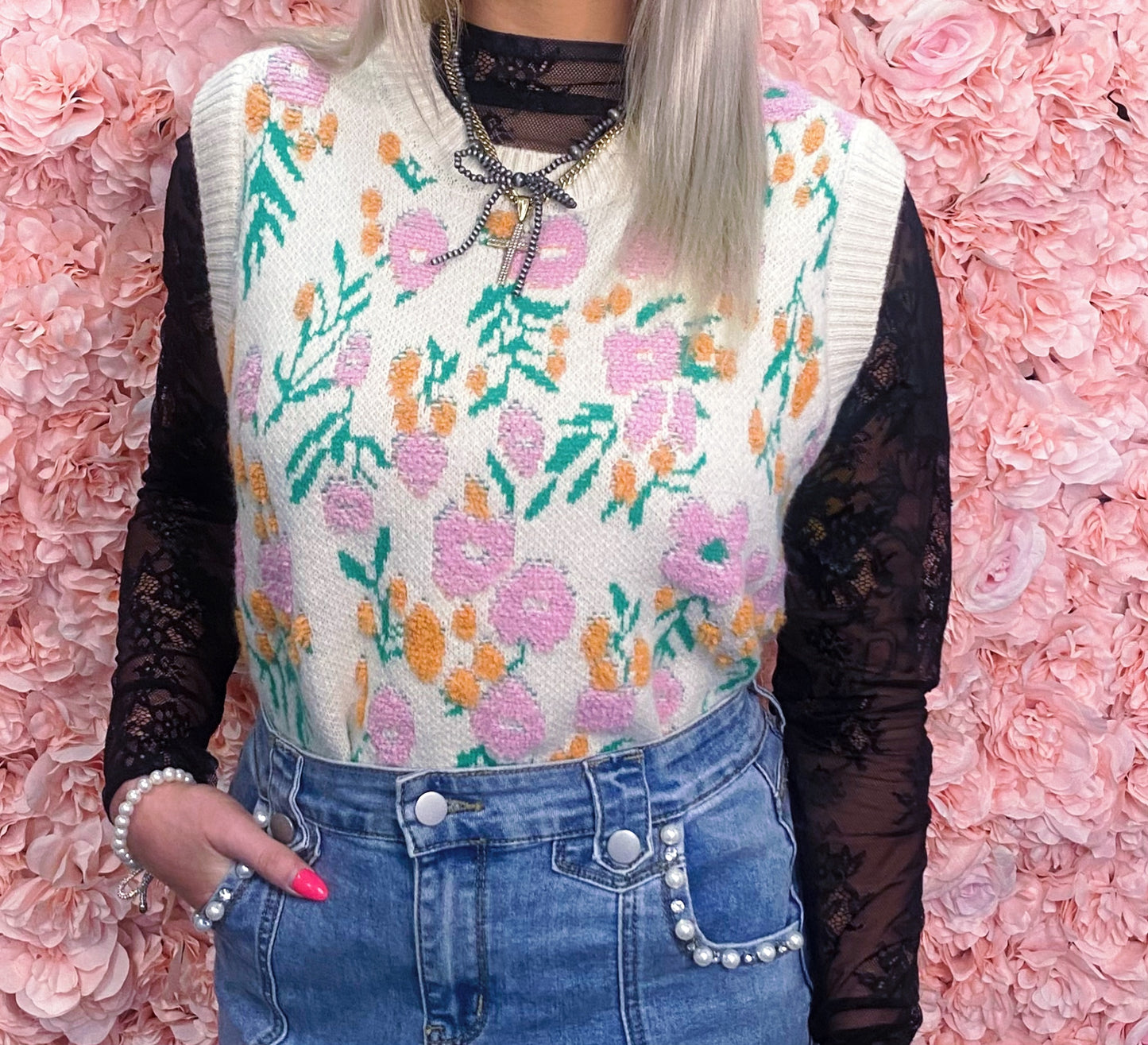 Floral Sleeveless Sweater Vest