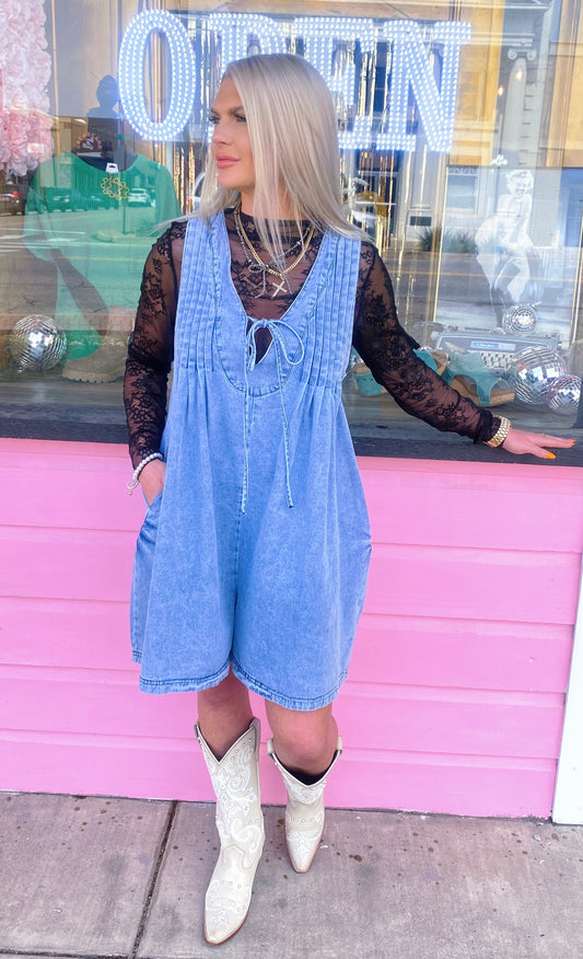 Tie Front Denim Romper