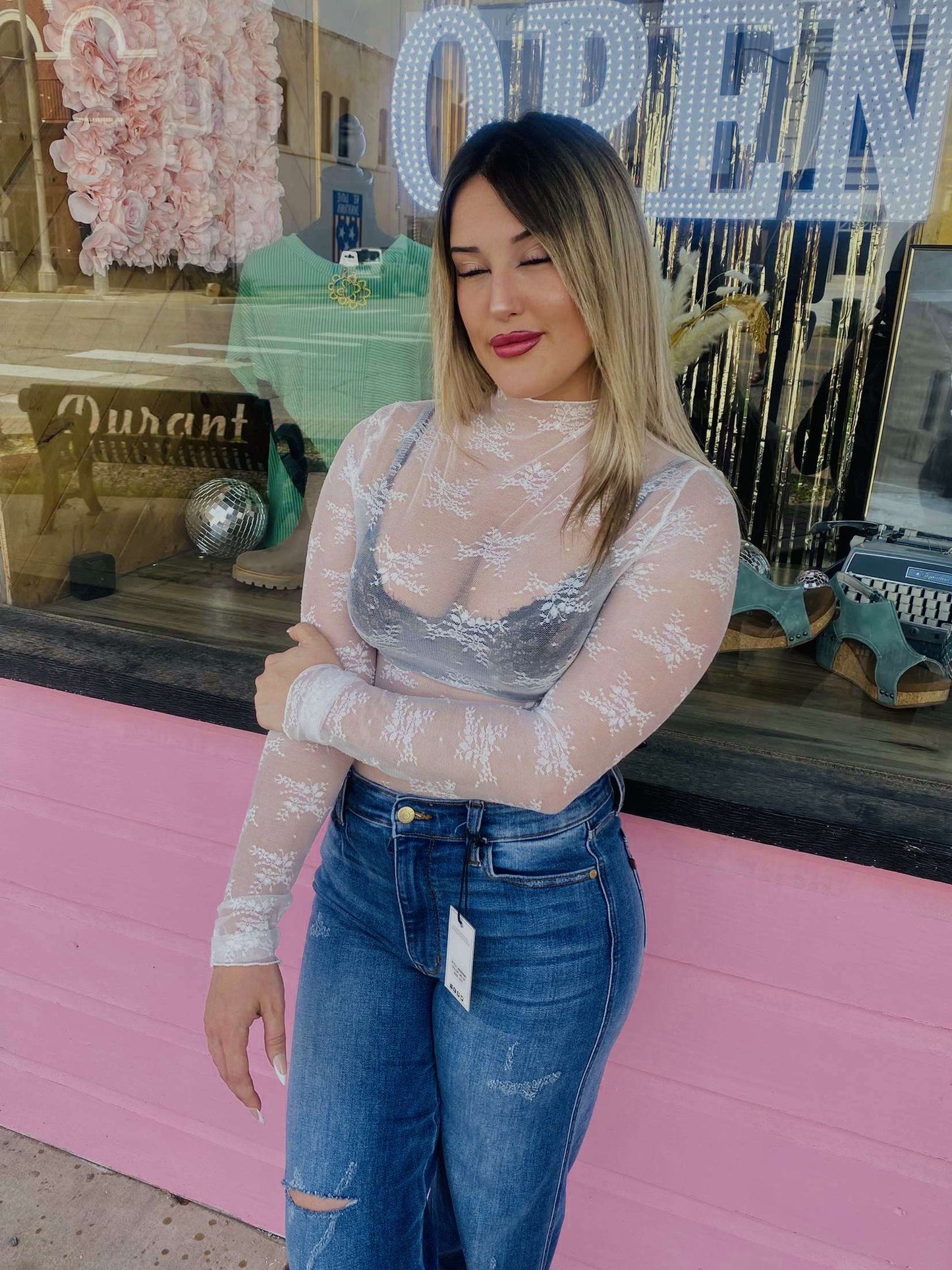 White Lace Mesh Top