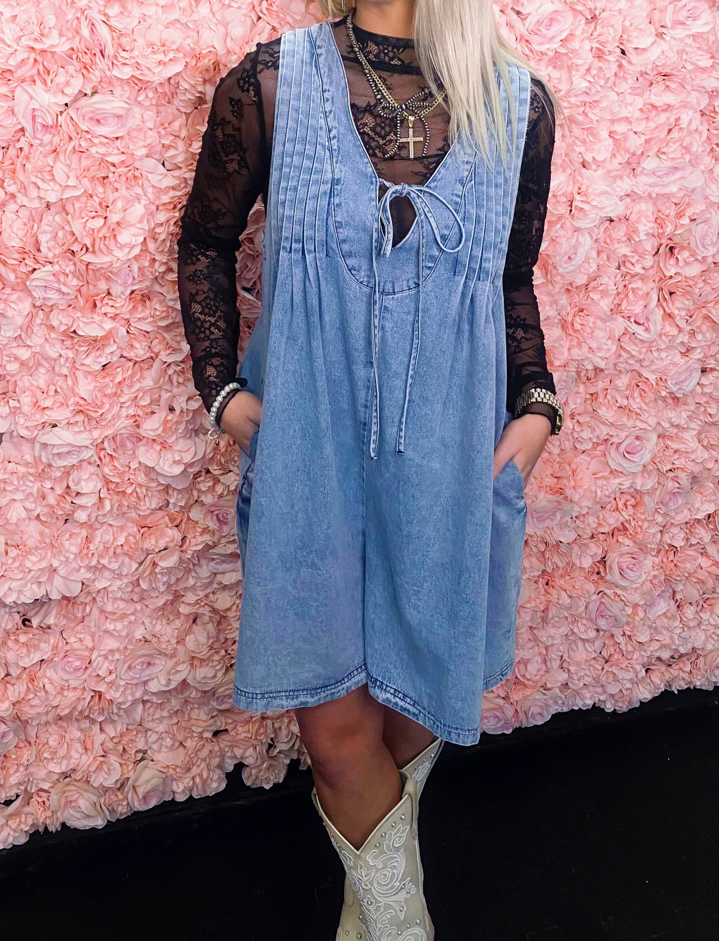 Tie Front Denim Romper