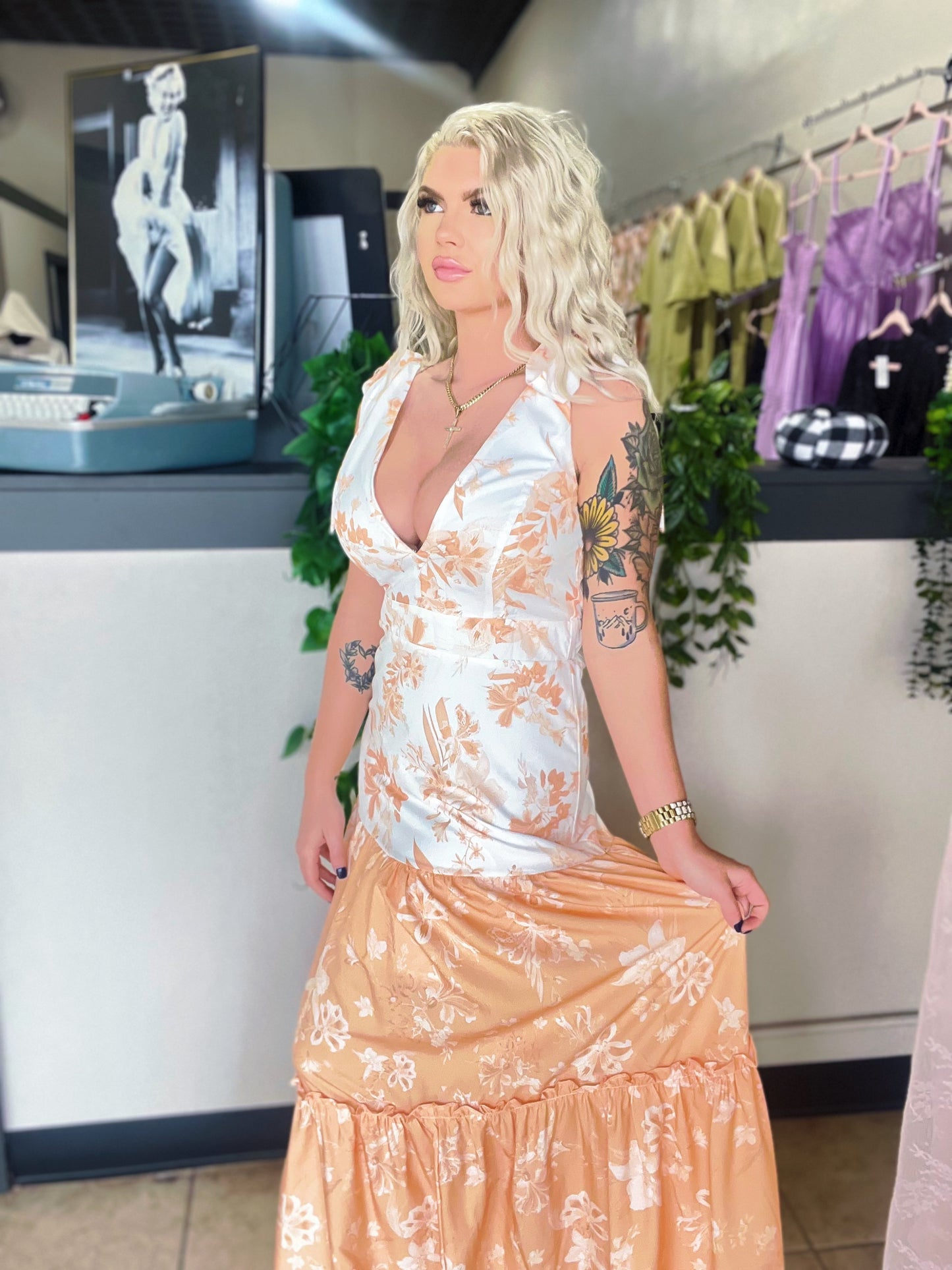 Orange Floral Maxi Dress