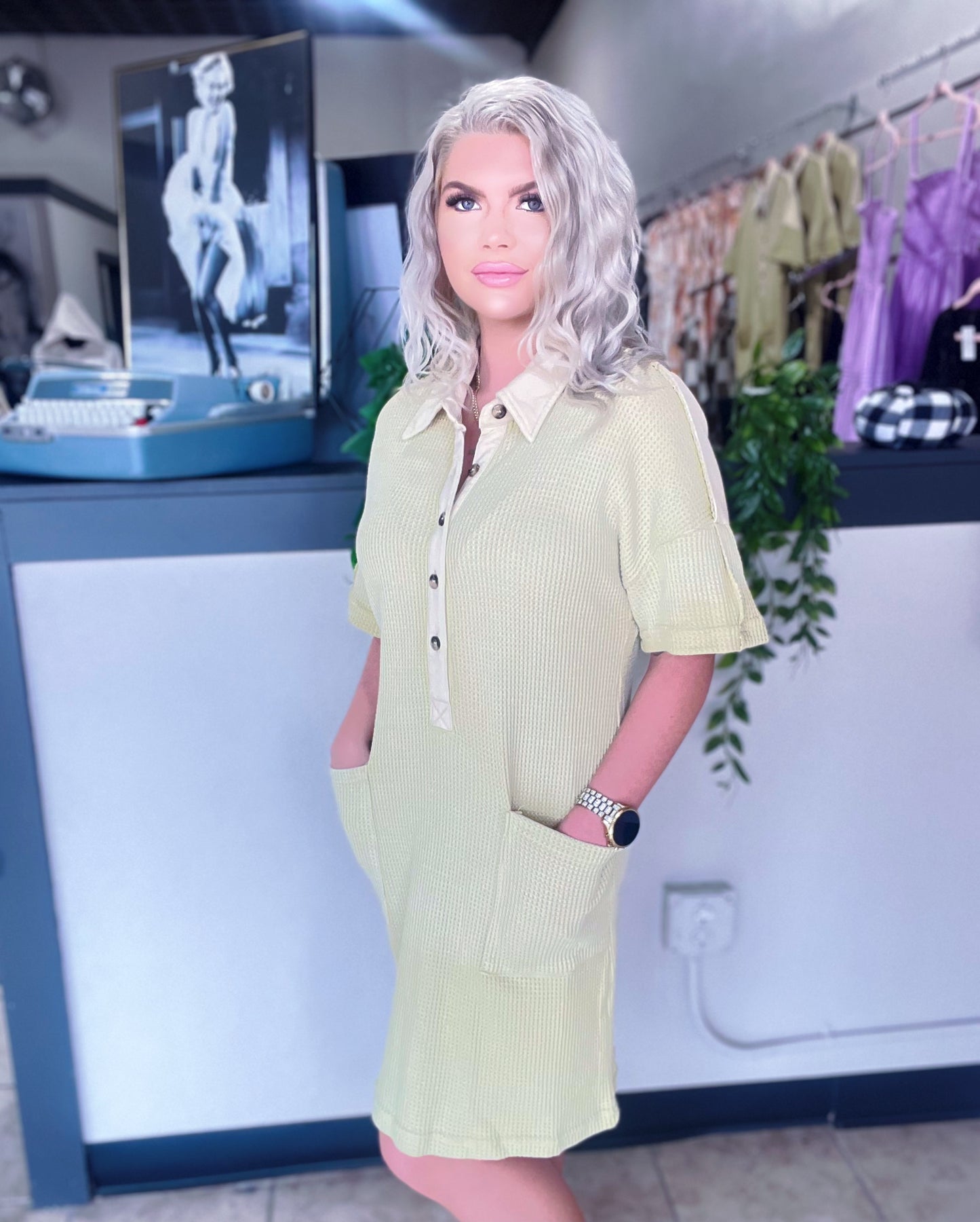 Lime Waffle Dress