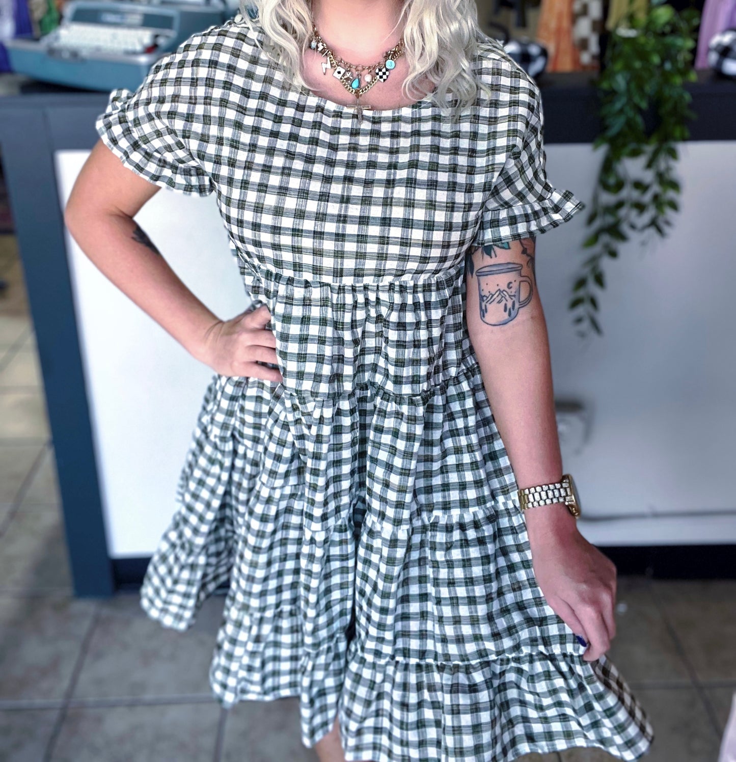 Olive Green Plaid Dress