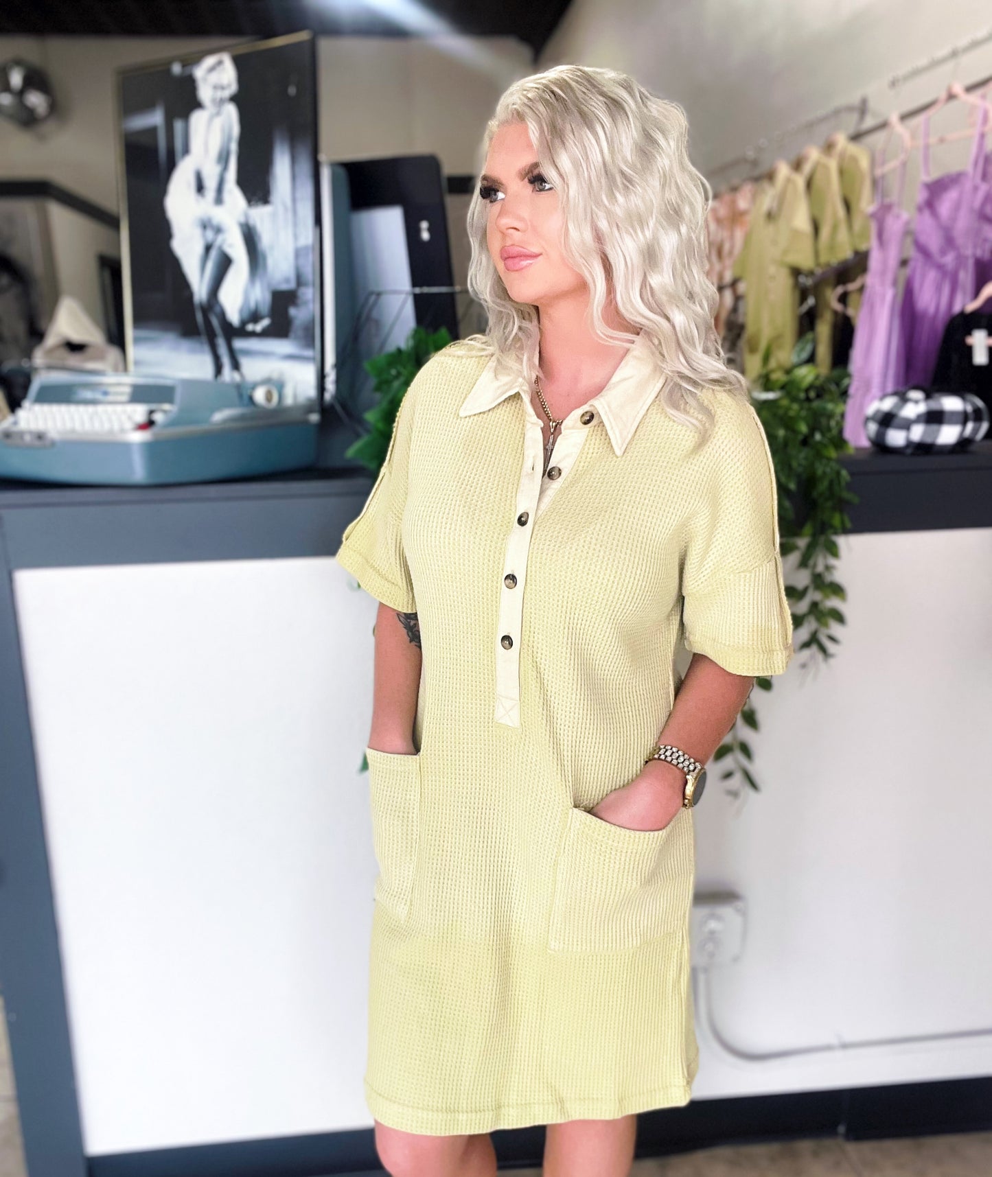 Lime Waffle Dress